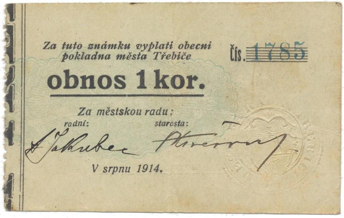 Třebíč - město, 1 kor. srpen 1914, HH.223.5.5