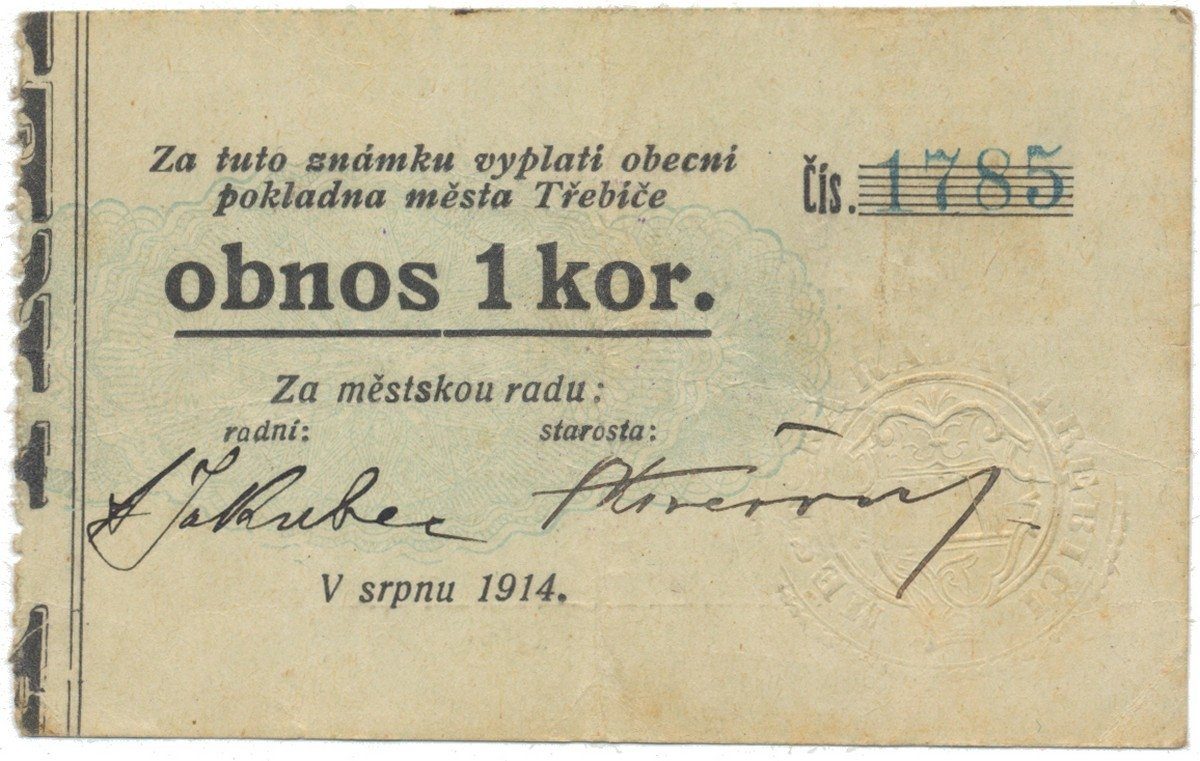 Třebíč - město, 1 kor. srpen 1914, HH.223.5.5