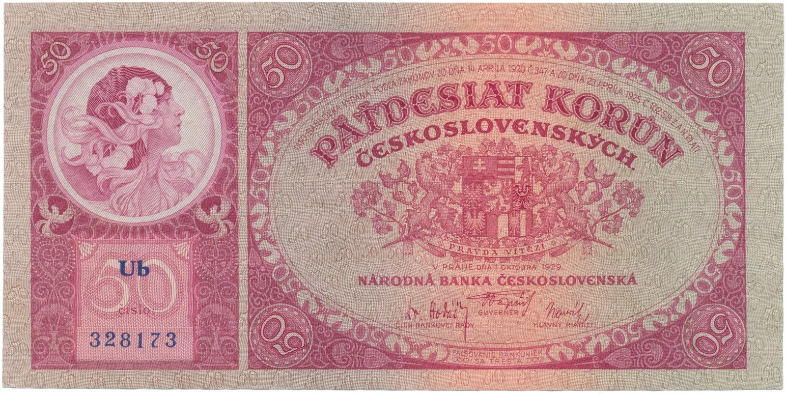 50 Koruna 1929, série Ub, Hej.24b
