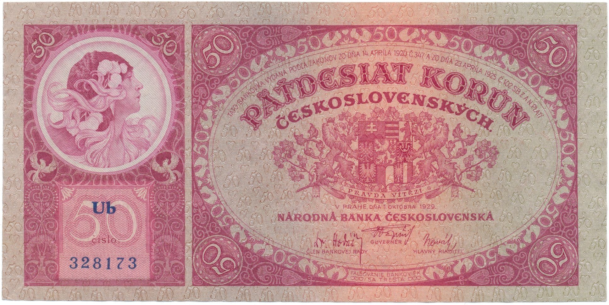 50 Koruna 1929, série Ub, Hej.24b