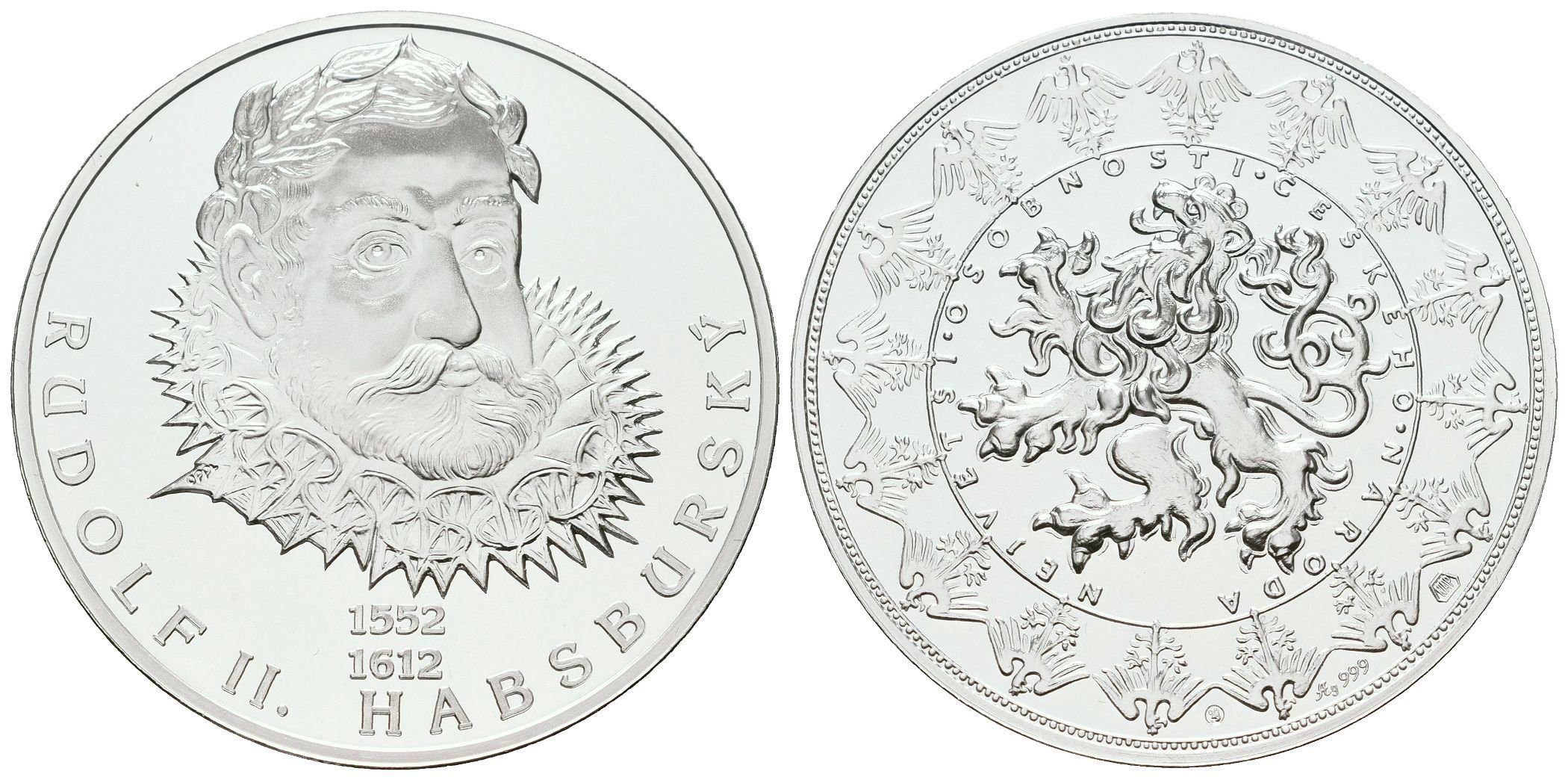Stříbrná investiční medaile - Rudolf II. Habsburský - Ag 29 g - 999/1000 + Certifikát