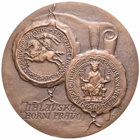 AE Medaile 1984 (A. Peter) - K 750. výročí Jihlavského horního práva. Pat. bronz 64 mm