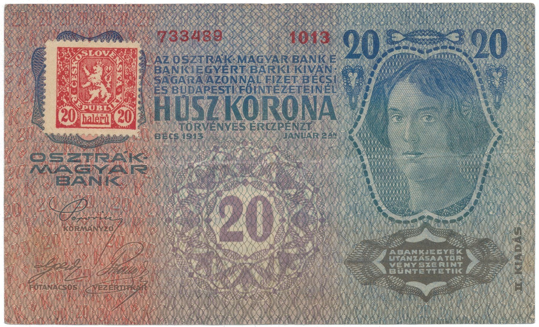 20 Koruna 1913 (1919), II. vydání, Hej.3