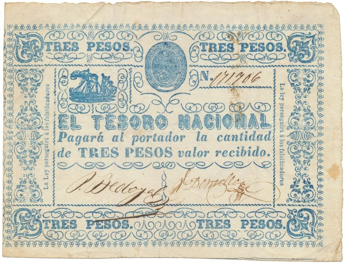 Paraguay, 3 Pesos (1865), P.23