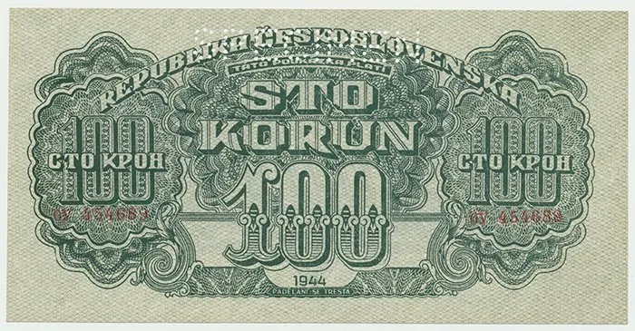 100 Koruna 1944, chybotisk "TÁTO", SPECIMEN, Hej.59aCH1.S1