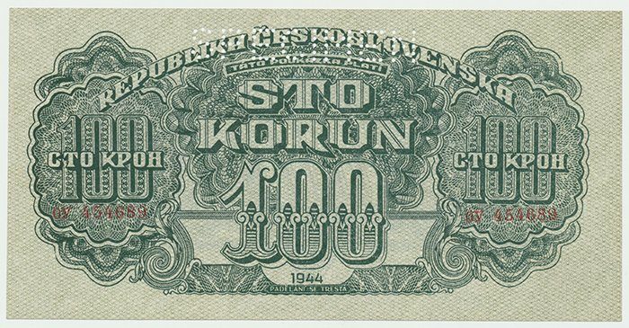 100 Koruna 1944, chybotisk "TÁTO", SPECIMEN, Hej.59aCH1.S1