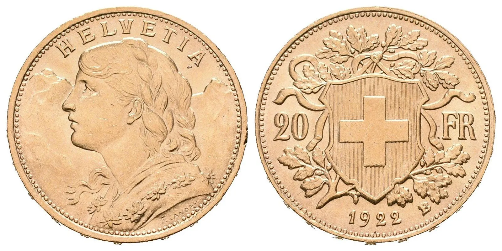 Švýcarsko, 20 Frank 1922 B