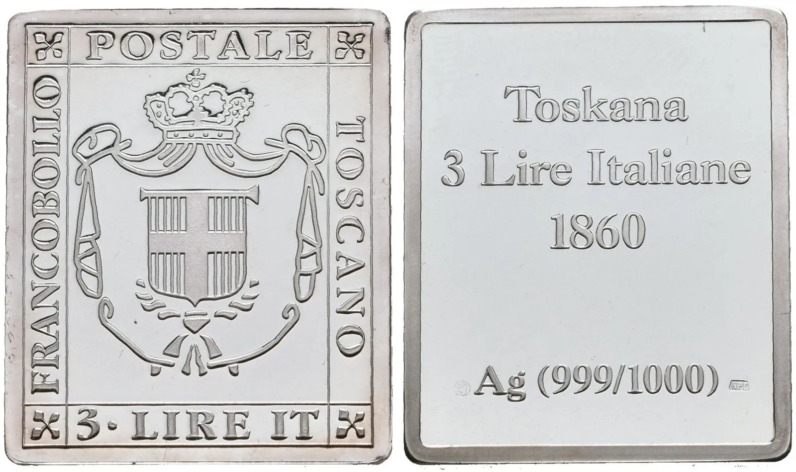 Stříbrná známka - Toskánsko 3 italské liry 1860