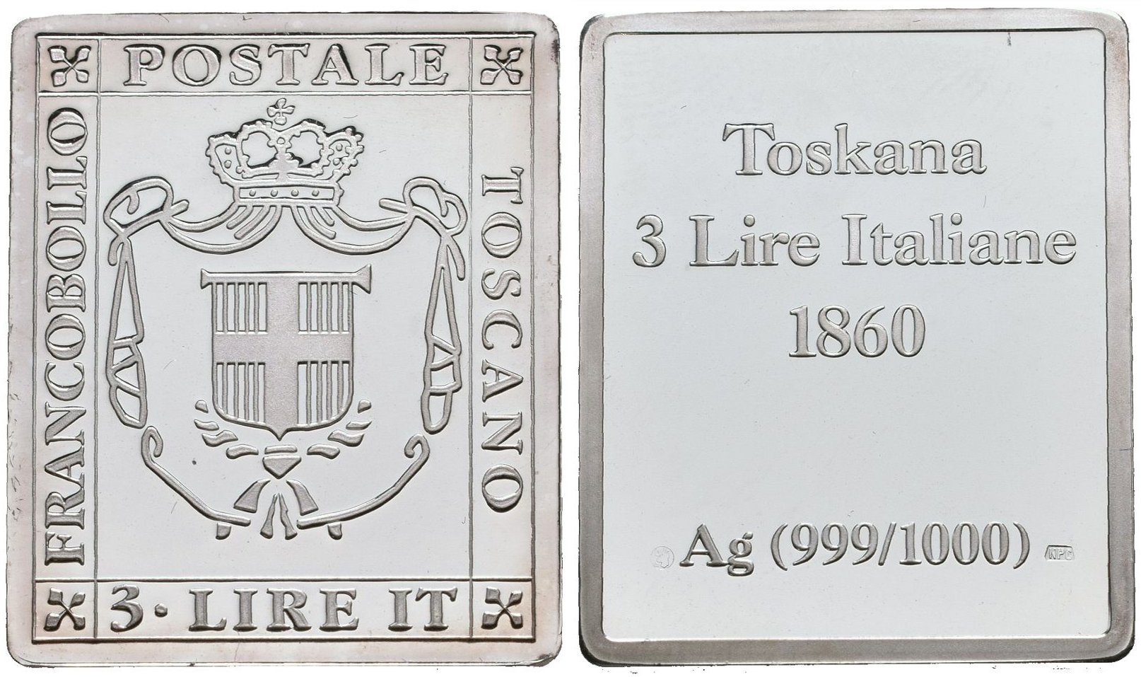 Stříbrná známka - Toskánsko 3 italské liry 1860