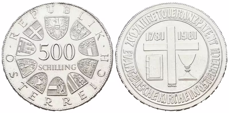 Rakousko, 500 Schilling 1981 - Toleranční patent