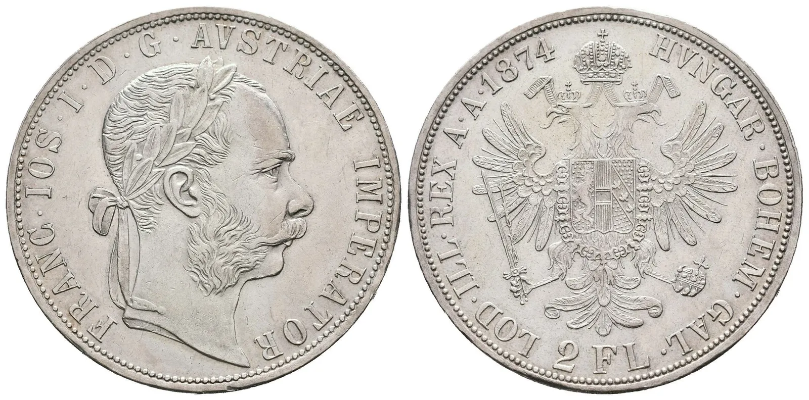 2 Zlatník 1874, velmi pěkná zachovalost, patina, rysky — 1
