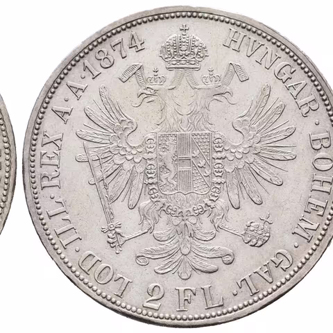 2 Zlatník 1874, velmi pěkná zachovalost, patina, rysky