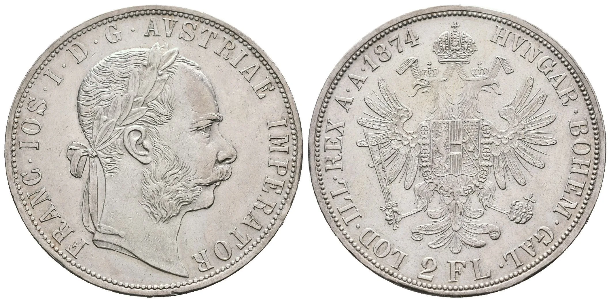 2 Zlatník 1874, velmi pěkná zachovalost, patina, rysky — 1