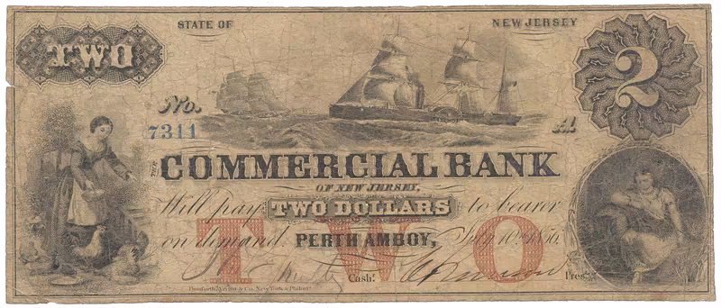 USA, New Jersey, Perth Amboy, The Commercial Bank of New Jersey, 2 Dollars 10. 7. 1856