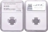 1 Penni 1876, Helsinky, Bitkin2.675, Uzd.4719, etue NGC, AU 58 BN — 2