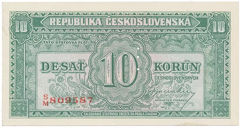 10 Koruna b.d. (1945), perforace 3 m.d., Hej.71a1.S1
