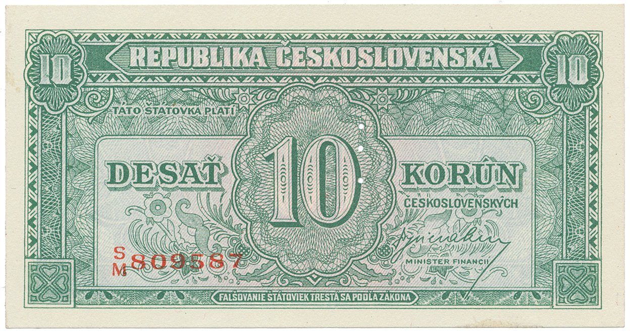 10 Koruna b.d. (1945), perforace 3 m.d., Hej.71a1.S1