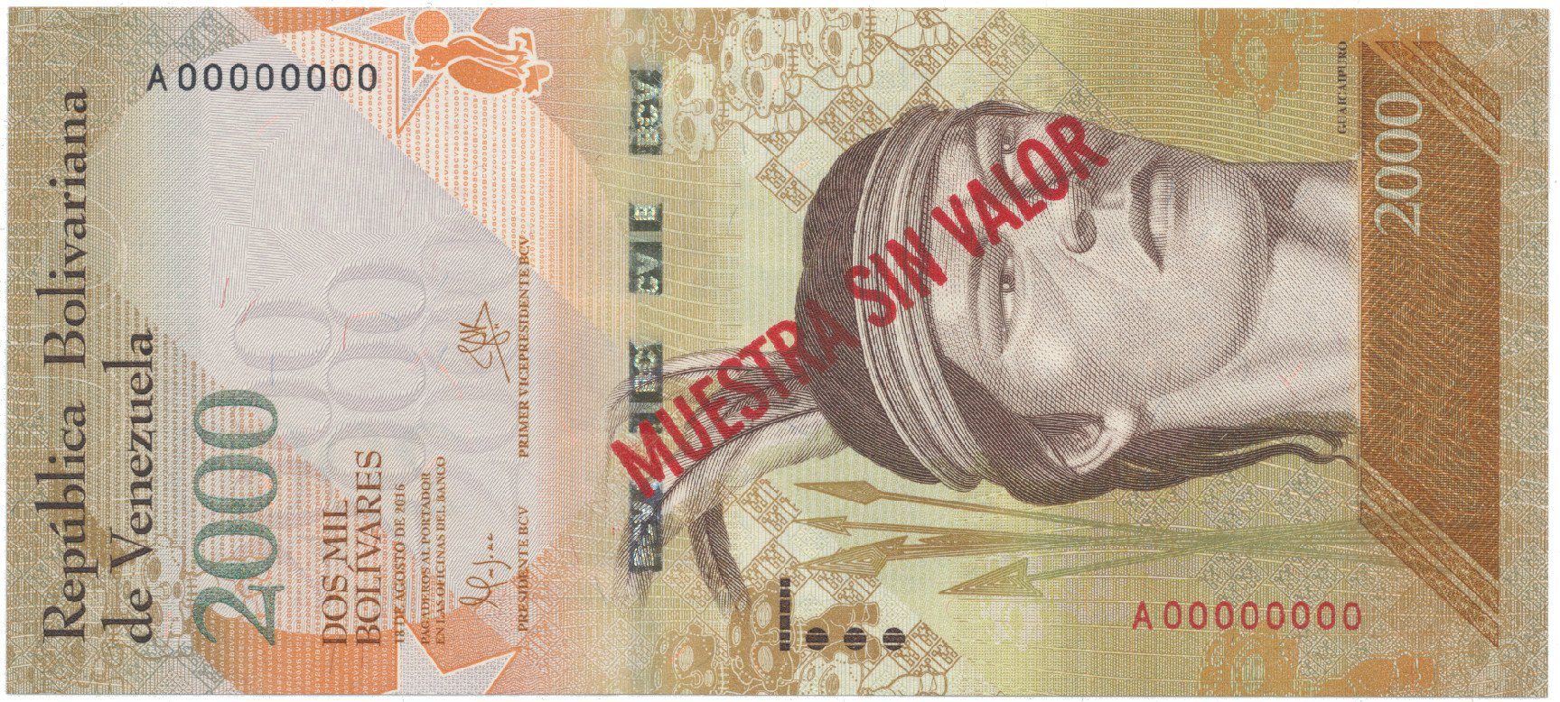 Venezuela, 2000 Bolivares 2016, anulát - MUESTRA SIN VALOR, P.96as