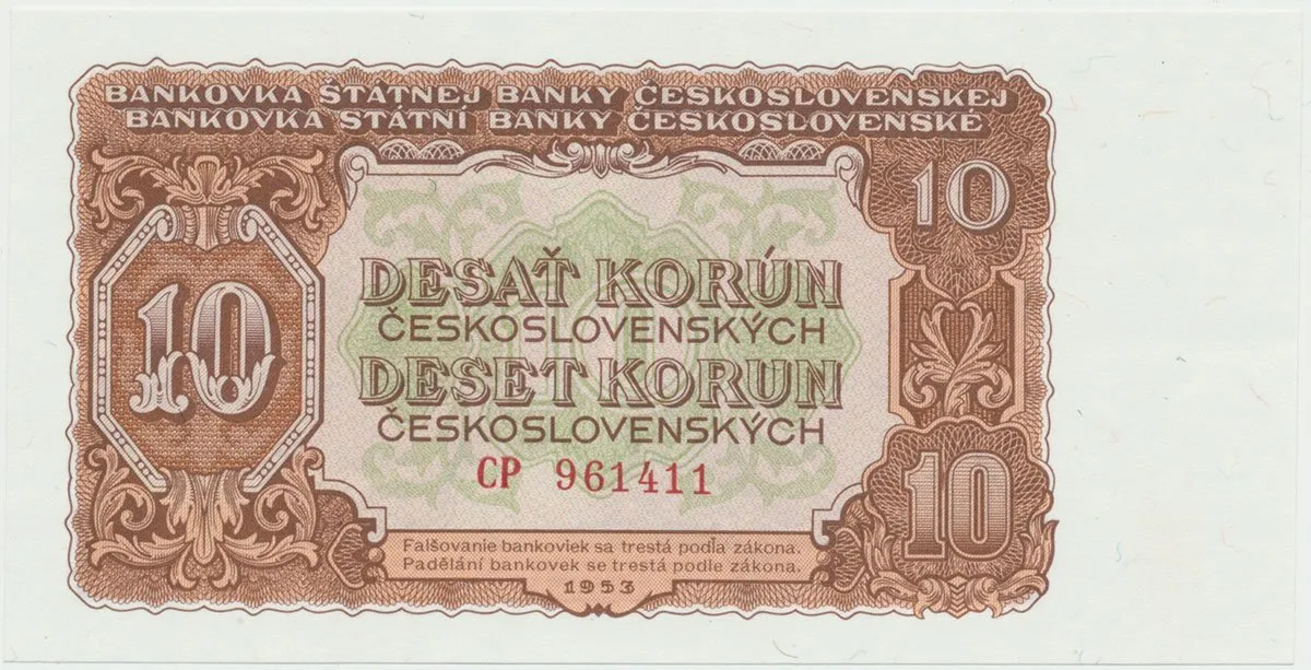 Československo, 10 Koruna 1953, tisk Moskva, série CP, Hej.92a1