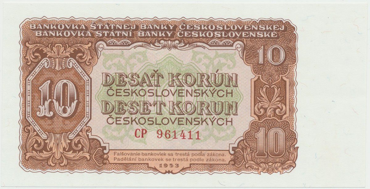 Československo, 10 Koruna 1953, tisk Moskva, série CP, Hej.92a1