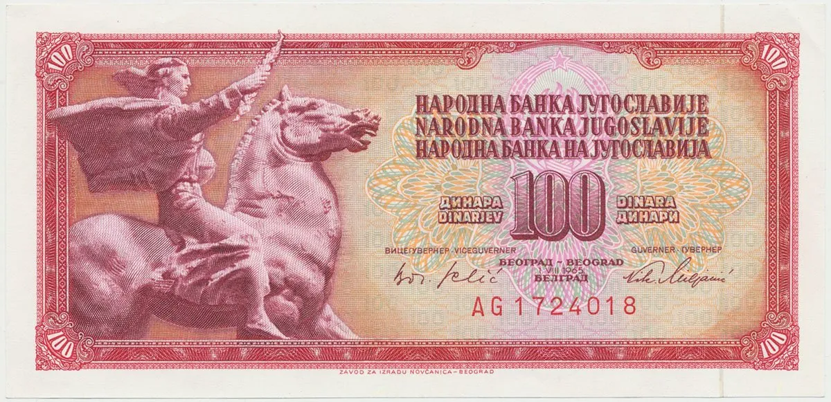 Jugoslávie, 100 Dinara 1965, P.80c