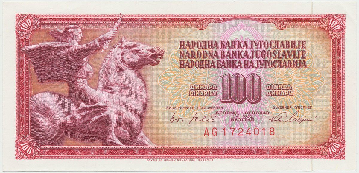 Jugoslávie, 100 Dinara 1965, P.80c