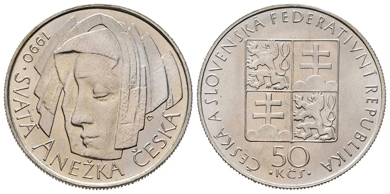50 Kčs 1990 - Svatá Anežka Česká, bez signatury autora