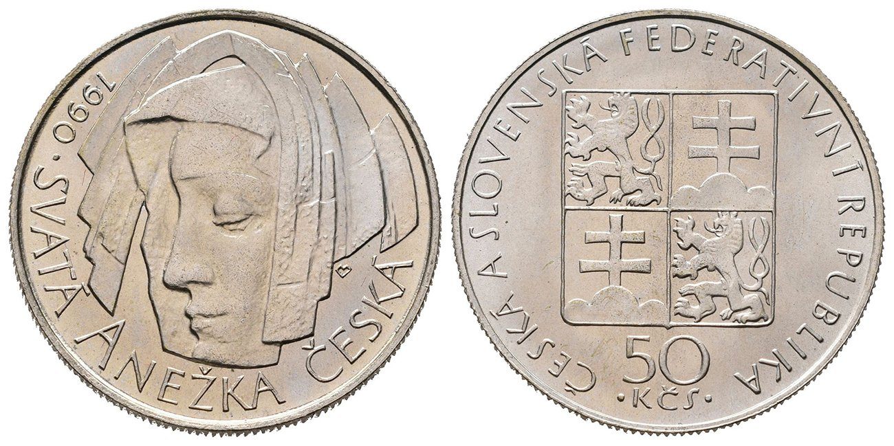50 Kčs 1990 - Svatá Anežka Česká, bez signatury autora