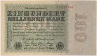 Německo, 100 Millionen Mark 1923, Eichenlaub, Ro.106c
