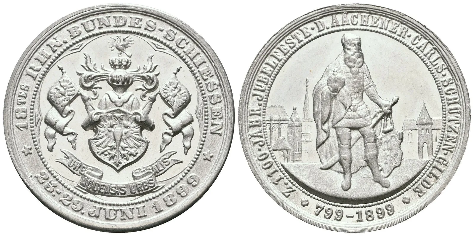 AE Medaile 1889 - 18. Rýnské spolkové střelby k 1100. výročí Aachenského střel. gildy císaře Karla. — 1