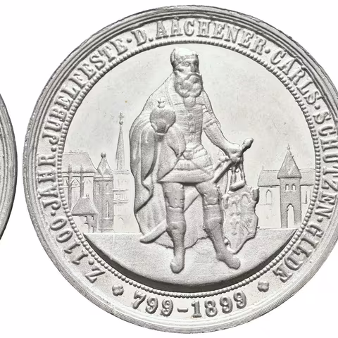 AE Medaile 1889 - 18. Rýnské spolkové střelby k 1100. výročí Aachenského střel. gildy císaře Karla.