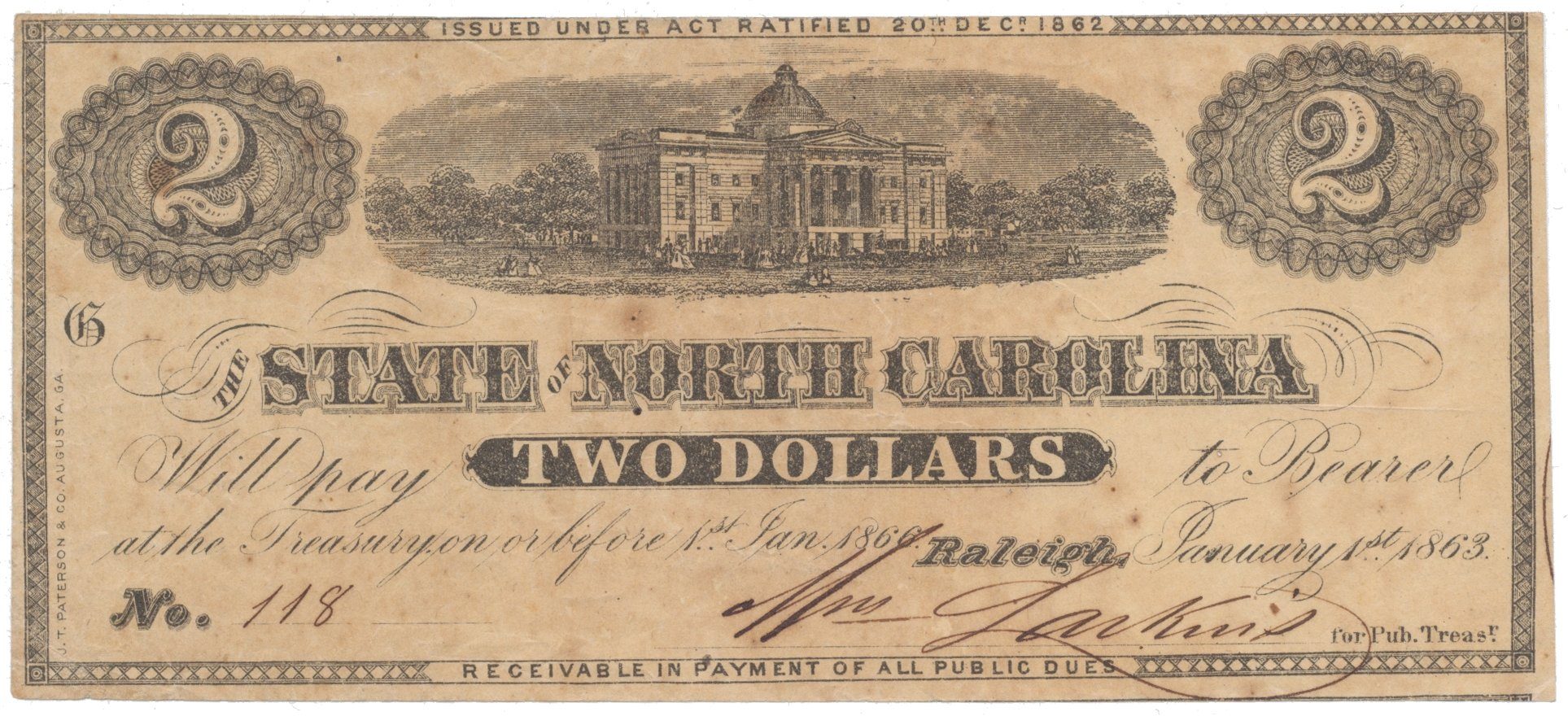 USA - N. Carolina, 2 Dollar 1863
