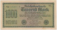 Německo, 1000 Mark 1922, vod. Gitter, zelené 6-místné číslo, Ro.75m