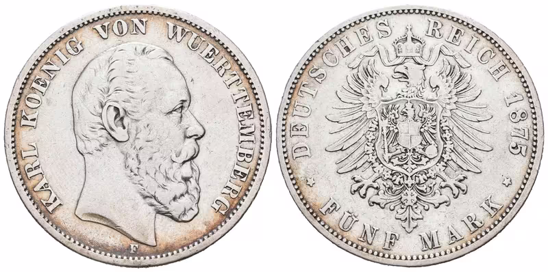 Württembersko, 5 Marka 1875 F