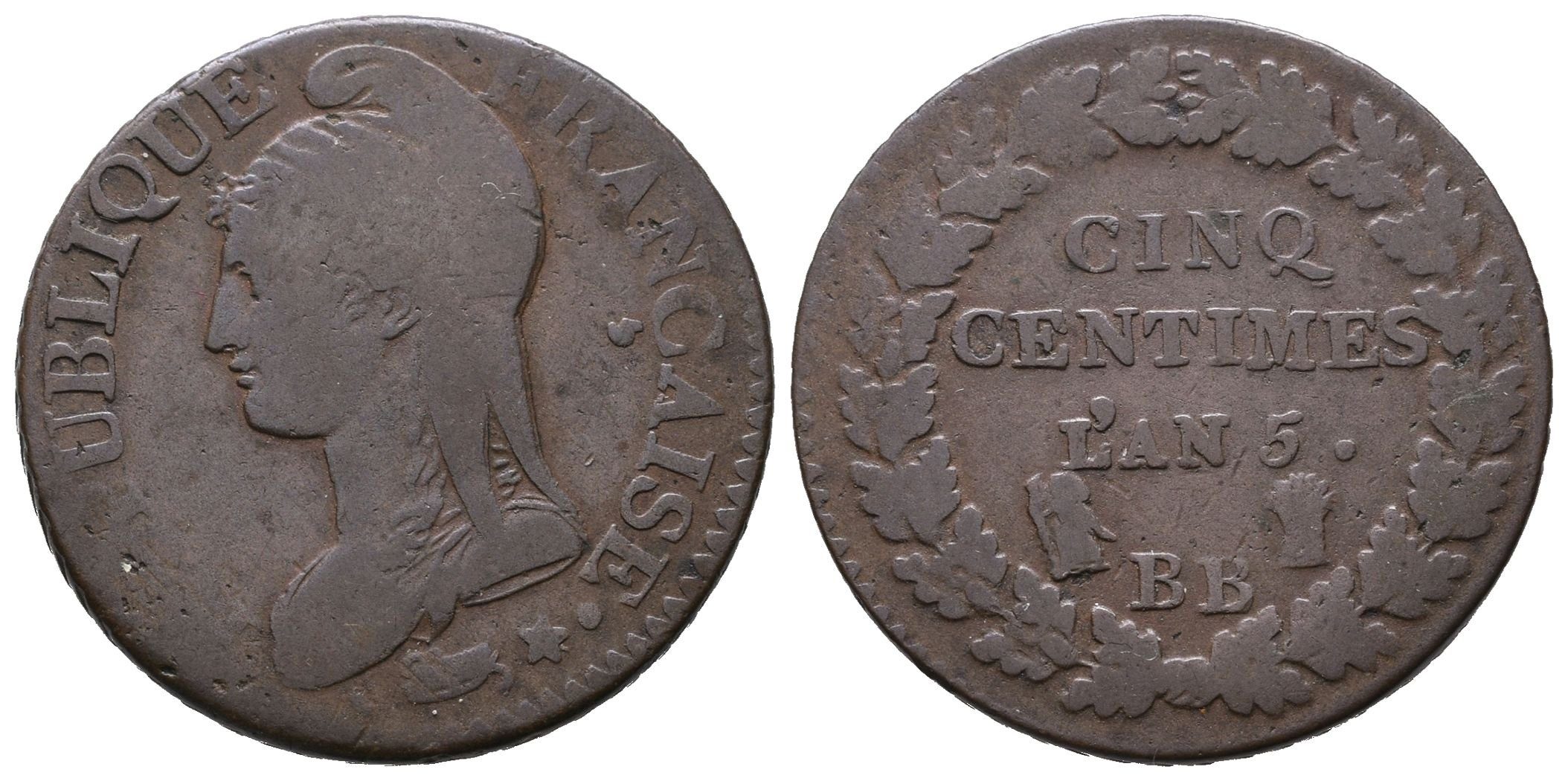 Francie Republika, 5 Centime rok 5 (1796-1797) BB