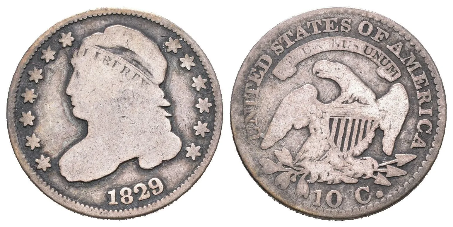 Dime 1829, KM.48, tmavá patina, špatná zachovalost — 1