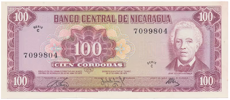 Nikaragua, 100 Cordobas 1972, P.126