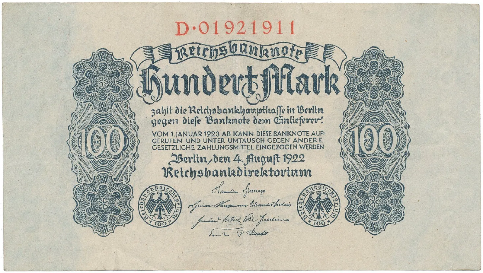 Německo, 100 Mark 1922, Ro.72