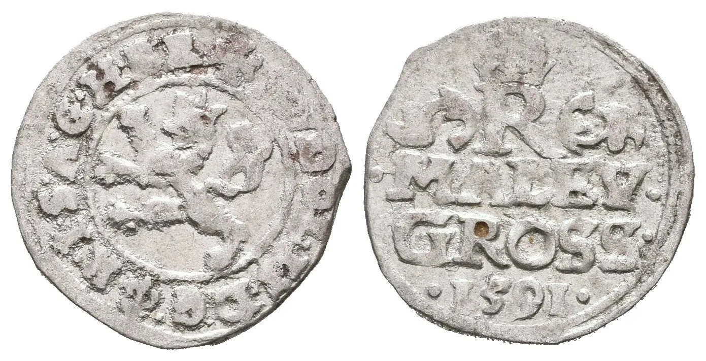 Malý groš 1591, Praha-Ercker, HN.21 (opis 7a), pěkná zachovalost, patina, lehce ned. — 1