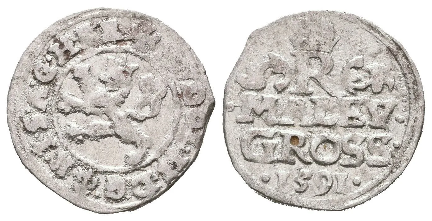 Malý groš 1591, Praha-Ercker, HN.21 (opis 7a), pěkná zachovalost, patina, lehce ned. — 1