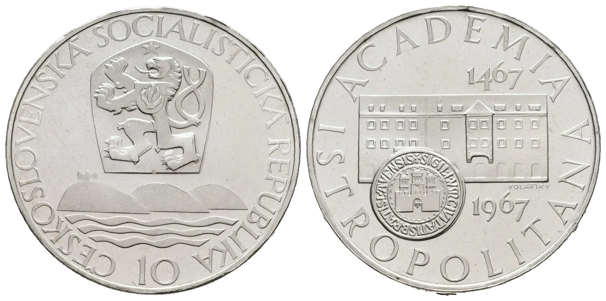 10 Kčs 1967 - Academia Istropolitana, Aurea.113, PROOF, původní etue — 1