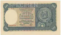 Slovensko, 100 Koruna 1940, II. vydání, série s 1 číslem, perf. 1x SPECIMEN nahoře, Hej.49a1.S1