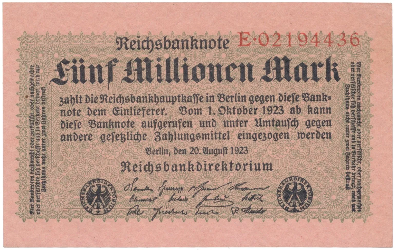 Německo, 5 Millionen Mark 1923, Ro.104a