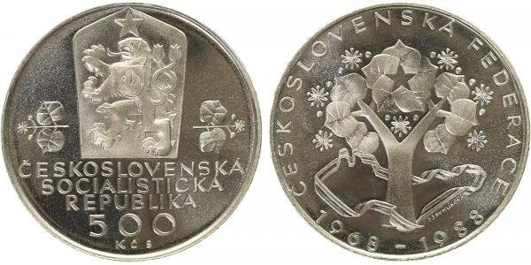 500 Kčs 1988 - 20. výročí Československé federace, PROOF