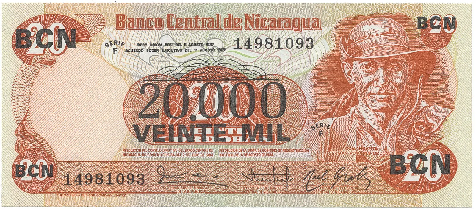 Nikaragua, 20.000 Cordobas (1987), P.147
