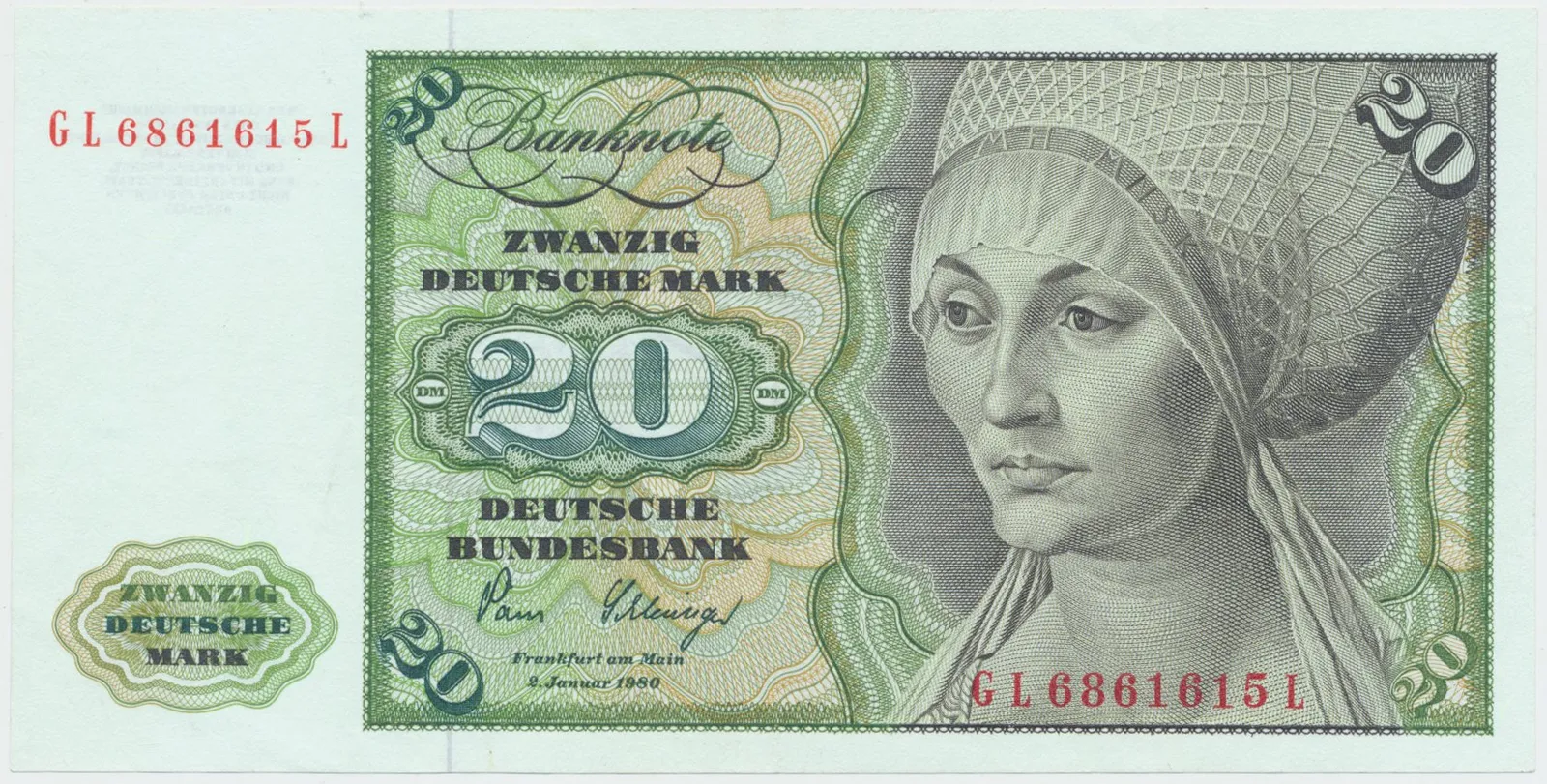 Německo - NSR, 20 DM 1980, Ros.282a