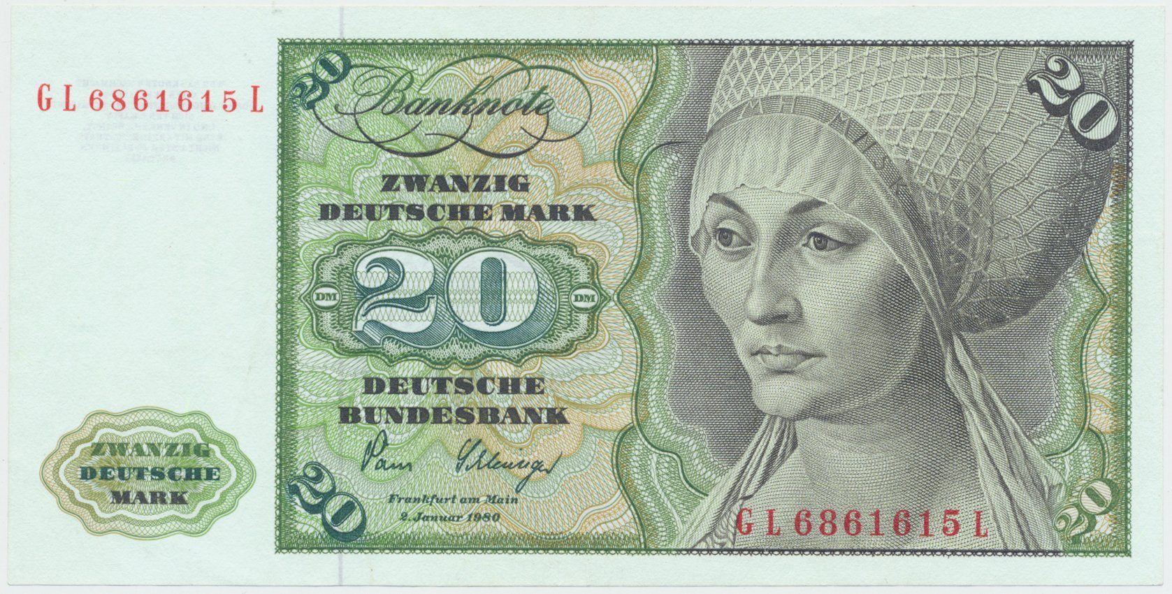 Německo - NSR, 20 DM 1980, Ros.282a