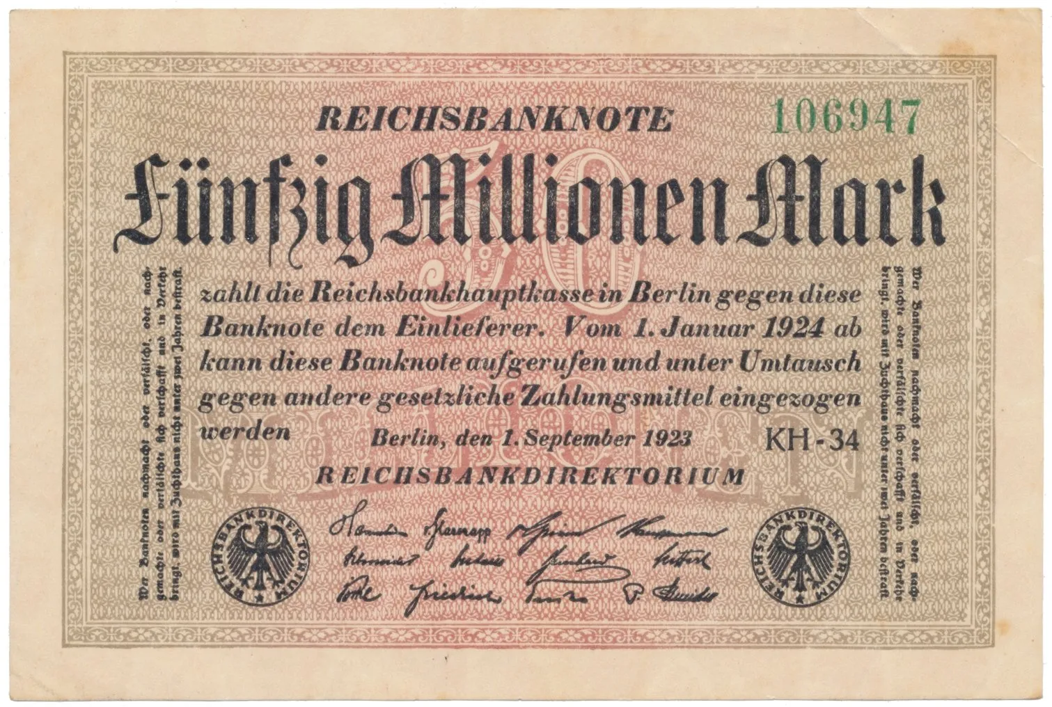 Německo, 50 Millionen Mark 1923, Ro.108k