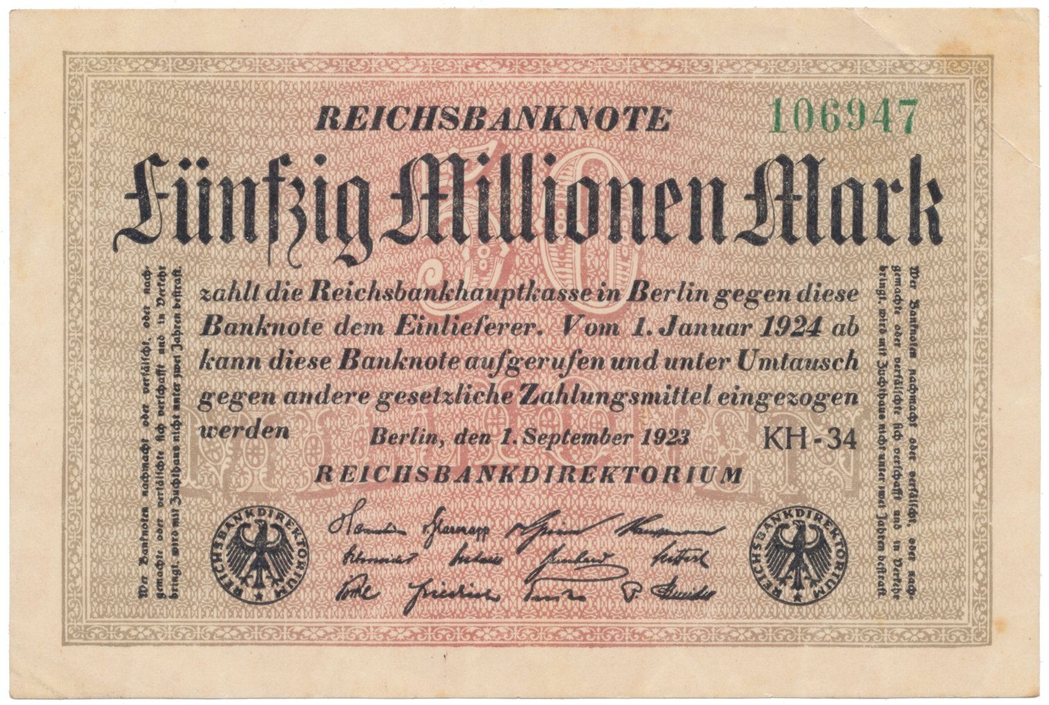 Německo, 50 Millionen Mark 1923, Ro.108k