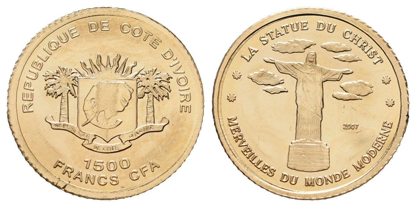 Pobřeží slonoviny, 1500 Francs 2007 - Socha Krista Spasitele